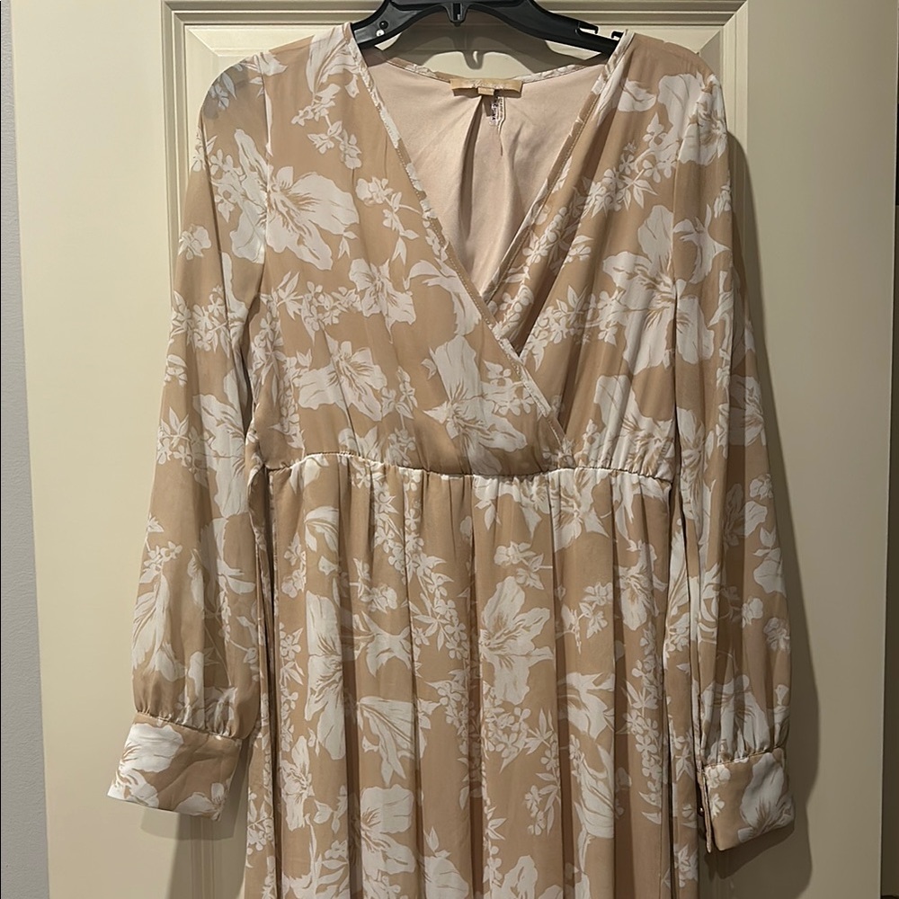 Taupe Floral Chiffon Maternity Maxi Dress